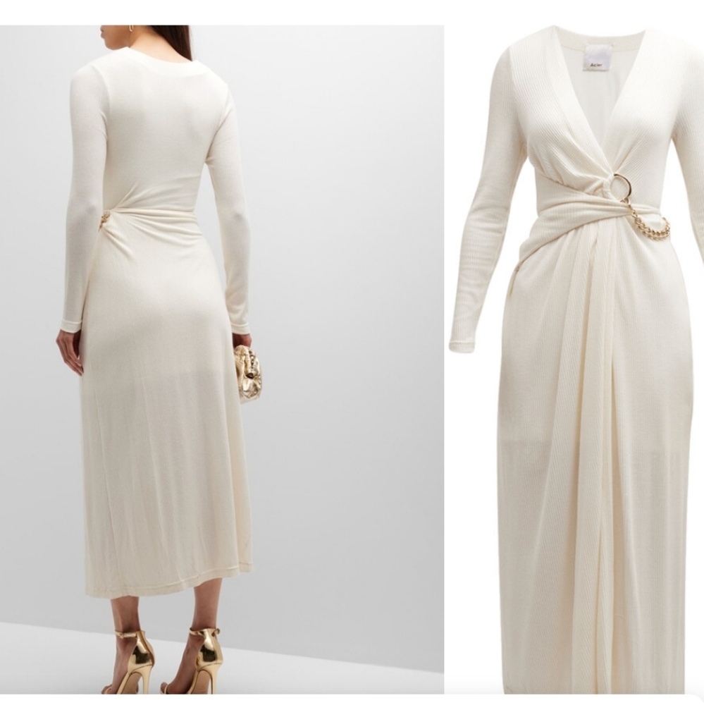 Acler Ivory Ribbed Top with Gold Chain Accent